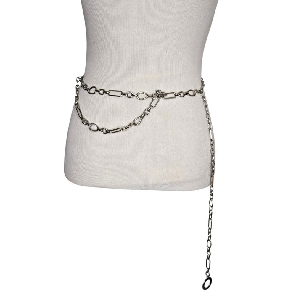 Ramy Brook Womens Kellie Chain Belt Silver Adjustable Logo Stamp One Size